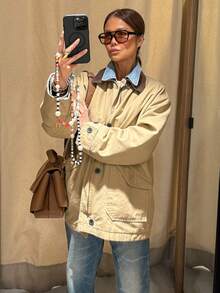 Chaqueta acolchada de mujer con solapa, de manga larga y con bolsillos, de corte holgado para otoño e invierno