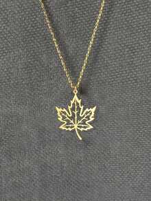 suteyi 极简主义叶子项链，枫叶吊坠，自然风格珠宝 - 不锈钢枫叶镂空项链 - 彩色 - 查看 2