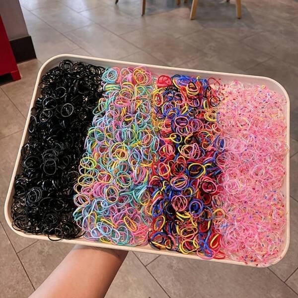 1000 piezas/Paquete Bandas elásticas desechables para el cabello, lazos y sujetadores de coleta para peinados y decoración casual, accesorios para el cabello para todo el año, aptos para gimnasio y vuelta al colegio
