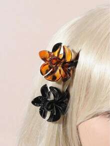 4 件渐变深琥珀色花朵发夹，简约优雅小巧凌乱侧发髻发带，发饰 - 彩色 - 查看 4