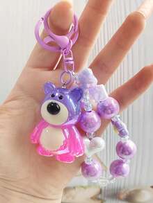 1 件时尚渐变可爱卡通亚克力熊钥匙扣 - 蝴蝶结珍珠汽车和包包吊坠，非常适合女士情人节背包学校汽车配件哥特 Y2k 圣诞节礼物创意 - 彩色 - 查看 5