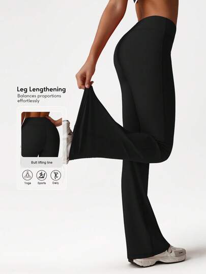 Sodalemon Women Elastic Fitness Yoga Dance Tight Pants Butt Liftting Solid Color Run Training Casual Outdoor Sport Flare Pants