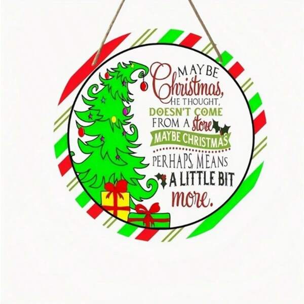 Round Wooden Christmas Wall Hanging Sign - Vintage Holiday Decoration Plaque With Inspirational Quote, Wooden Wreath Alternative For Home, Restaurant, Bar And Cafe, Multi-Purpose Holiday Decor, No Power Required Home Decor Christmas Decorations Room Decor