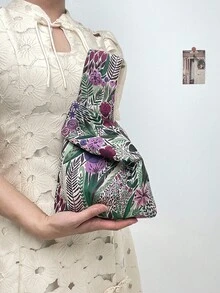 lulu kewen 女士迷你手提包结袋 1 件花朵图案女士手提包涤纶材质，金色钱包非常适合青少年、女士、女孩、学生、白领，适合购物、度假、旅行、购物、部分、工作、户外，可存放手机、钥匙、口红、化妆品、硬币、小物品、护肤品等个人物品