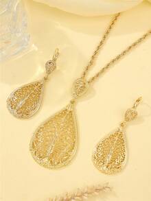 Juego de joyería de lujo para mujer - Collar, aretes, pulsera, conjunto de 3 piezas, joyería de moda de novia marroquí, regalo para fiesta de boda, día de San Valentín, accesorios