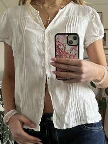 Women's Fashion Short Sleeved Shirt - 白色 - 查看 2