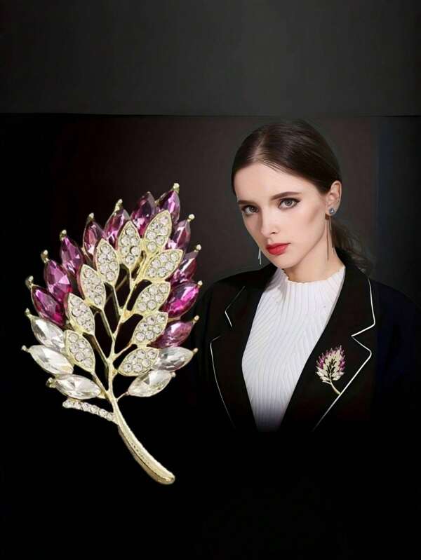 1pc Elegant Purple Crystal Leaf Brooch, Inlaid With Sparkling Diamonds, Suitable For Suits, Dresses And Coats, Perfect For Weddings, Parties, Business Meetings, And Holiday Gifts Like Birthday, Christmas, Mother's Day