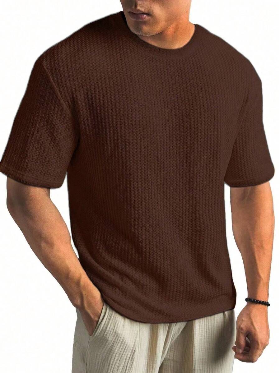 Men's Stylish Textured Oversize T-Shirt, 200g/M² Weight - BROWN - View 1