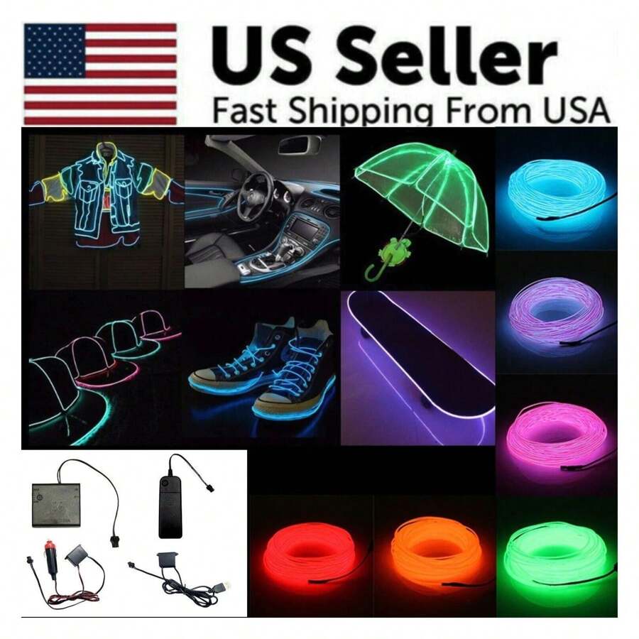 Neon LED LightEL WireStrip Rope Tube Decor Car Party + Controller