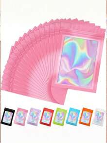 100/10pcs Transparent Holographic Bags, Odor-Proof Packaging Bags, Sealed Bags, Polyester Film Food Storage Bags, Zipper Sealed Bags, Polyester Film Holographic Resealable Bags, Gift Bags, Odor-Proof Bags, Aluminum Foil Bags, Suitable For Party Gifts Food Storage, Polyester Film Bags, Transparent Window Holographic Resealable Packaging