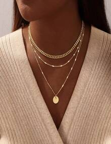 Women's Gold Necklace Fashion Cuban Chain Jewelry Set Elegant Luxury Paper Clip Design Fashion Accessories For Her - 金色 - 查看 3