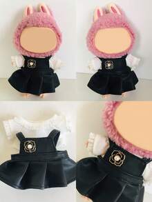 17cm First, Second, And Third Generation Bubu Pendant Baby Clothes Brown Bear Sweater Set Knitted Thread Sweater Hat Clothes (Clothes Only) - White Shirt + Rose Leather Skirt - View 3