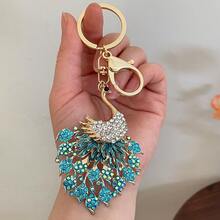1 PC Colorful Luxurious Rhinestone Peacock Car Keychain Women's Bag Accessory Keychain Pendant - 粉色 - 查看 8
