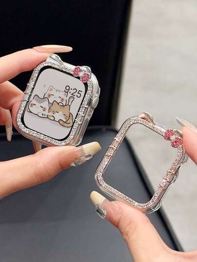 1 个卡通 KT 猫形状手表壳，2025 年夏季新款适用于 保护壳，PC 硬质材料电镀玫瑰金/金色/银色/星光色镂空框架，适合 Watch Ultra 2 1 SE S9/8/7/6/5/4/3/2/1 系列，适合男士/女士，手表爱好者替换装，SmartWatch 38/40/41mm 42/44/45/49mm