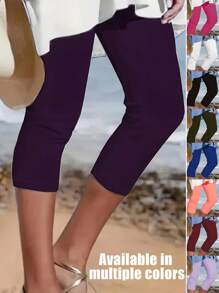 女士纯色瑜伽七分裤 - 超弹跑步短裤 - 健身爱好者的高品质运动服