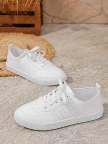 Women's New Style White Slip-On Casual Shoes, Breathable Versatile Sneakers With Elastic Band And Gold Rhinestone Decor, Low-Top Round Toe Flat Loafers - White - View 9