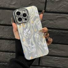 Funda para teléfono 1 pieza DaintyWhite - Y - Amarillo - Flor - Impreso, Fino - Hilo con plumas IMD De moda y teléfono, 16/ 15/ 14/ 13/ 12/ 11 Pro Promax Plus/ X/ Xsmax Funda para teléfono S, Una elección encantadora Aspectos inspirados en la naturaleza. - Plateado - Ver 3