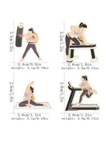 1/4pcs New Cartoon Fitness Yoga Brooch For Women, Exercise Backpack Messenger Bag Clothing Decor Bag Badge Yoga Gift Office Accessories Shirts Jacket Jewelry Christmas Halloween Clothes Pin Funny Cute Teacher Gifts