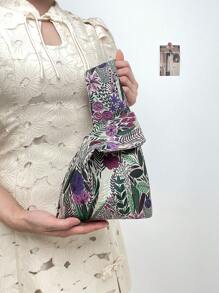 lulu kewen 女士迷你手提包结袋 1 件花朵图案女士手提包涤纶材质，金色钱包非常适合青少年、女士、女孩、学生、白领，适合购物、度假、旅行、购物、部分、工作、户外，可存放手机、钥匙、口红、化妆品、硬币、小物品、护肤品等个人物品