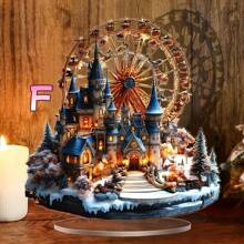 1pc Bohemian Style Acrylic Christmas Village Ferris Wheel Desktop Decor, British-Style Architecture Decoration, Multi-Purpose Bohemian Style Plaque, Suitable For Home, Office, Indoor, Outdoor, Cafe, And Dessert Shop Holiday Decoration - Non-Electric