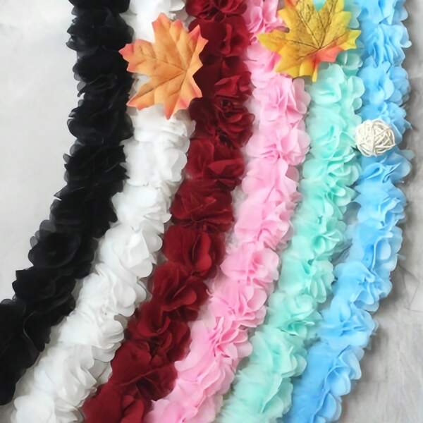 [1 Meter] Chiffon Lace Fabric Ribbon Clothing Accessories Decorative Flower Gift Ribbon Non-Woven Fabric Base Clothing Accessories DIY Decorative Flower Gift Packaging Ribbon Non-Woven Fabric Base Cubic Flower Lace Wedding Headdress/Swimsuit Swimming Cap Accessories/Headband Hairpin DIY/Hand Bouquet Decoration/Baby Shoes And Hats