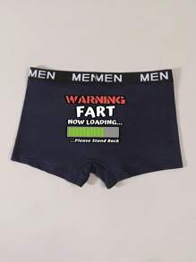 Men's Black Simple Fashion Butt Progress Bar Printed Comfortable Breathable Elastic Everyday Boxers - Blue - View 3