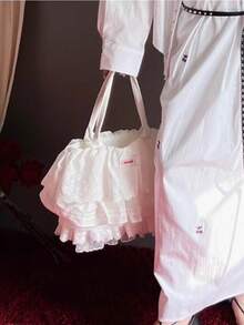 Gentle Girl Lace Layered Lace Skirt Cloth Bag 2025 New Large-Capacity Commuter Tote Shoulder Bag Female - White - View 6