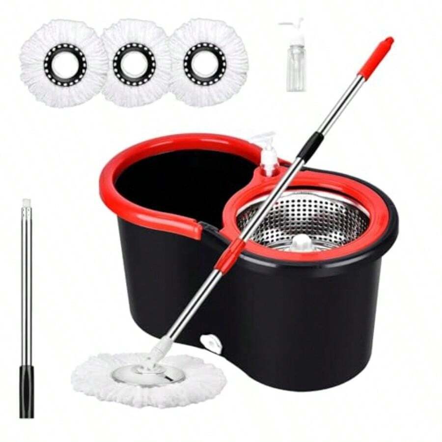 Spin Mop And Bucket Set 360 Spin Mop And Bucket Stainl Steel Floor Cleaning System With 3 Replacement Heads - màu đen - Xem 1