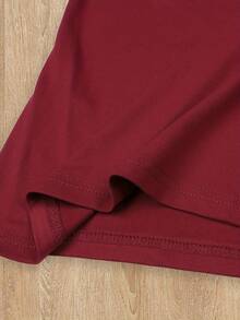 Spring Tops Women's Cute Bear Pattern Zipper T-Shirt - 180g Milk Yarn, Medium Stretch Casual Short Sleeve Round Neck Top Spring Summer Autumn Loose And Comfortable Summer - 酒紅色 - 查看 3