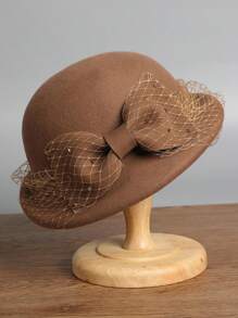 1 peça, boina nova, 2025, chapéu de feltro estilo francês para mulheres, outono/inverno, vintage, versátil, feltro de lã, aba enrolada, véu de malha, roupas de outono