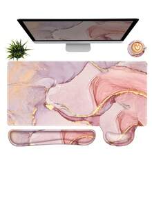 四合一键盘鼠标垫套装，包含大号鼠标垫、键盘腕托、鼠标腕托和杯垫，符合人体工学设计，适用于家庭办公室电脑桌。 - 彩色 - 查看 18