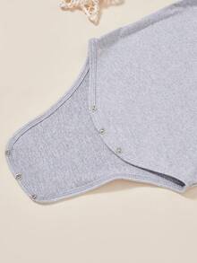 Baby Boy Letter Print Short Sleeve Casual Bodysuit, Summer - Grey - View 6