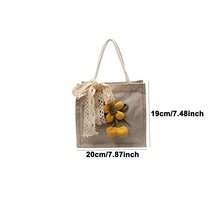1pc Linen Tote Bag With Lace And Floral Decorations, Suitable For Shopping, Wedding, Party Gifts, Daily Use
