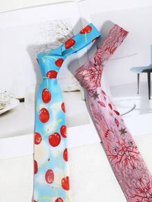 1 条红心樱花图案丝滑手工领带，适合休闲、街头、日常穿着、派对、学校搭配