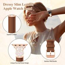 Luxuriöser Lederband-Kompatibel mit Apple Watch Band, dünnes Frauen Armband kompatibel mit Bändern Serie 10/9/8/7/6 5/4/3/SE/2. Generation/Ultra/2 46mm 49mm 45mm 44mm 42mm 40mm 41mm 38mm Armband Smartwatch Zubehör