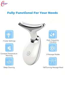 1PC Halal Beauty 7-In-1 Dolphin Face & Neck Massager With 160° Head & 7 LED Lights - CE ROHS Certified Facial Slimming Tool, Skin Care Gift For Women, Mother, Sister - White - View 9