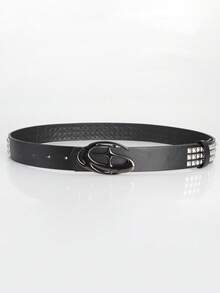 1 条新款男士皮带，时尚独特镂空星形合金扣设计，优质 PU 带身，男女个性铆钉腰带，休闲街头风装饰腰带，适合搭配牛仔裤 - 銀扣四方珠 - 查看 8