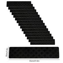 15Pcs Stripes Extra Large Non-Slip Stair Treads, Reusable Adhesive Carpet Stair Mats For Indoor Steps - Slip-Resistant Rug Pads For Kids, Pets, Washable, Cut-To-Fit Any Stairs - 黑色 - 查看 3