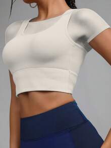 Soyun 女士网眼运动短袖，适合户外活动、旅行、居家休闲、聚会、办公室、健身房等场合，白色，夏季款 - 白色 - 查看 4