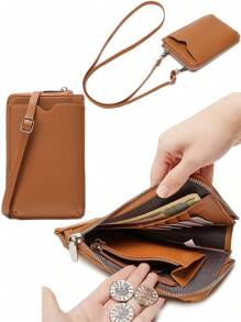 MIYIN 简约纯色小号 PU 单肩包、斜挎包手机钱包钱包轻便斜挎包女士拉链手机包拉链设计手机钱包斜挎包拉链斜挎包