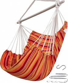 Hammock Chair Swing (500 Lbs Max) - Hanging Hammock Chair Rope Swing Indoor Hammock Chair,Outdoor Furniture,Swing Chair For Room,Amaca Para Adultos,Hamacas Para Adultos,Columpio Para Patio,Swing Sets Backyard, Patio Furniture Set For Bedroom, Outdoor, Patio, Bedroom, Porch, Deck - Sturdy Steel Bar With Anti-Slip Safety Rings - B 紅色和黃色 - 查看 9