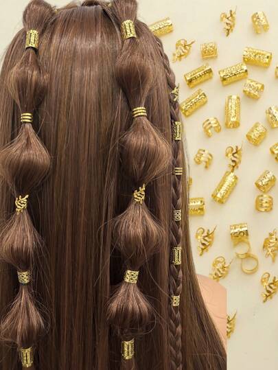 80 قطعة من حلقات الشعر للضفائر - إكسسوارات شعر سبيكة أنيقة مجوهرات شعر للضفائر للبنات والنساء، مشابك مخلب