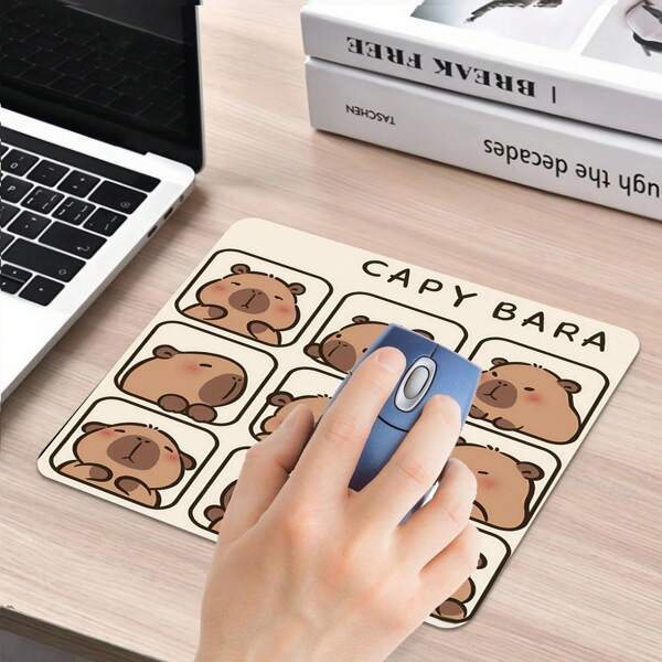 1pc Cute Capybara Cartoon Mouse Pad | "Happy Capybara" Design With Rubber Base | Excellent For Office Desk Decor, Accessory, And Desktop Mouse Pad,For School Supplies,Back To School