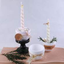 1pc Curved Candle Cup Silicone Mold For Home Decoration, Vertical Stripes Round Shape, For DIY Christmas And Easter Candle Holders, Crafts, Plaster Cement Casting Silicone Mold