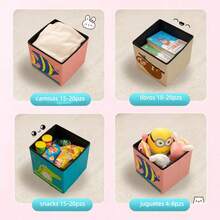 Caja organizadora infantil plegable con tapa – Baúl para juguetes, ropa o guardado, diseño rosa con búho y elefante, resistente, impermeable y segura para niños - Azul - Ver 8