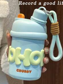 1pc Portable Insulated Tumbler Cup With Straw, Suitable For School, Commute, Picnic, Stainless Steel