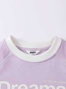 Annil Blusão de Moletom com Gola Redonda e Manga Longa com Blocos de Cor para Meninas Pré-Adolescentes no Outono - Roxo - Visão 3