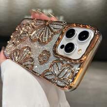 Glitter Electroplated Retro Personalized Hollow Three-Dimensional Oil Painting Flower Anti-Drop TPU Dopamine Case Suitable For IPhone Models IPhone11, IPhone13, IPhone14proMax, IPhone14, IPhone15, IPhone15proMax - hồng - Xem 11