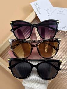 3pcs Women Leopard Cat Eye Oversized Full Frame Casual Style Personalized Vintage Classic Hot Girl Style Fashion Glasses Combination For Daily Life, Beach Party, Driving, Golf, Outdoors Summer Accessories Suitable For All Face Shapes