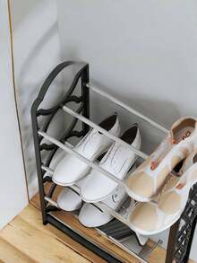 1 件 4 层鞋架收纳架，黑色带白色装饰，不锈钢和塑料 - 节省空间，易于组装，非常适合入口和走廊，多隔层设计，适合运动鞋和休闲鞋，鞋子收纳收纳架，实用架 - 彩色 - 查看 5